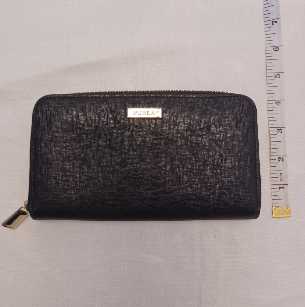 Furla Black Saffiano Zip Wallet with Gold Accents - Picture 6 of 6